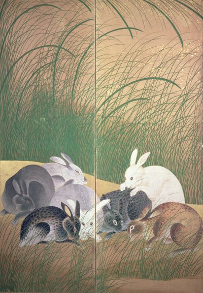 Hares and Autumn Grasses by Japanese School